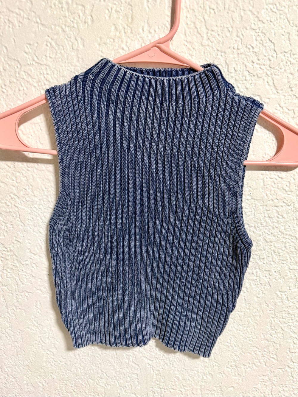 Ribbed Knit Sleeveless Mock Neck Top - Slate Blue Size Small